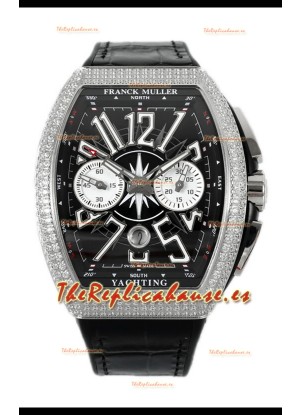 Franck Muller Vanguard V45 Cronógrafo Acero 904L Dial Negro con Diamantes Reloj Suizo