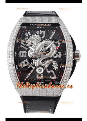 Franck Muller Vanguard Yachting Dragon V45 Dial Negro con Bisel Diamantes Réplica Suiza