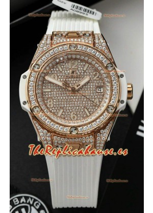 Hublot Big Bang One Click Dial pavimentado en Diamantes Oro Rosado Reloj Réplica Suiza 39MM