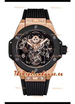 Hublot Big Bang Tourbillon Reloj Caja Oro Rosado Bisel Cerámica en 45MM Réplica Espejo 1:1