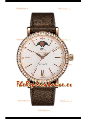 IWC Portofino IW6596 Automático Fase Lunar Reloj Caja Oro Rosado en Dial Blanco 37MM