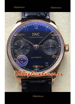 IWC Super Clone Portugieser Reloj Réplica Suizo Espejo 1:1 Oro Rosado en Dial Negro 