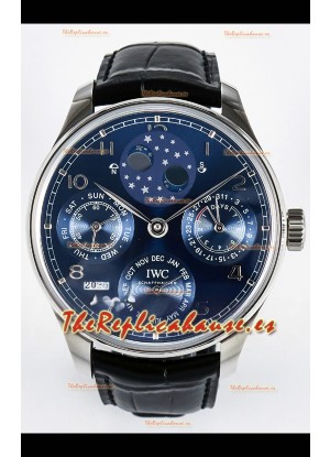 IWC Super Clone Portuguese Perpetual Calendar Stainless Dial Azul Acero Reloj Réplica