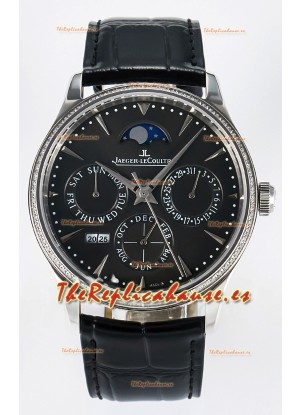 Jaeger LeCoultre Super Clone Master Ultra-Thin Calendario Perpetuo Dial Gris Reloj Diamantes