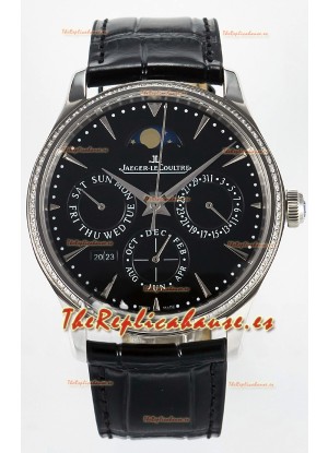 Jaeger LeCoultre Super Clone Master Ultra-Thin Calendario Perpetuo Dial Negro Reloj Diamantes