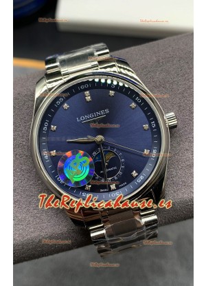 Largoines Master Collection Automatic Moonphase Dial Azul Reloj Réplica Suizo Correa Acero