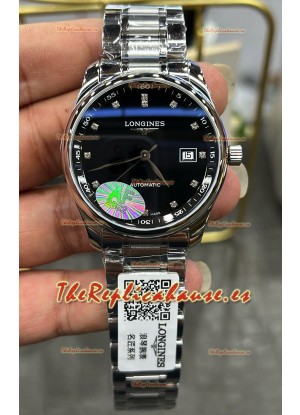 Longines Master Collection Automatic Moonphase Dial Negro Reloj Réplica Suizo Correa Acero