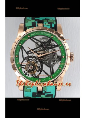 Roger Dubuis Excalibur Spider Flying Tourbillon Skeleton Caja Oro Rosado 42MM Reloj Réplica Suizo a Espejo 1:1