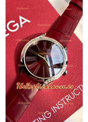 Omega De Ville Tresor Edition Reloj Cuarto Suizo 36MM Caja de Acero Dial Rojo