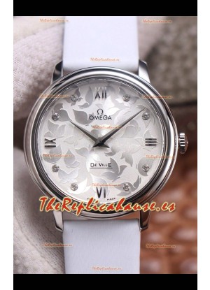 Omega De Ville Floral Dial Movimiento de Cuarzo Suizo en Caja Acero 