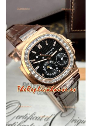 Patek Philippe Nautilus 5712R 1:1 Quality Reloj Réplica Suiza en Dial Negro Correa Marrón