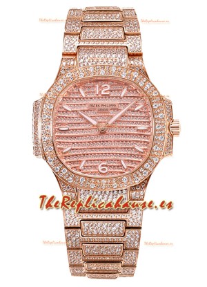 Patek Philippe Nautilus 7118R 35MM 1:1 Reloj Pavimentado en Diamantes Caja en Oro Rosado