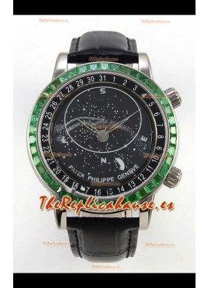 Patek Philippe Grand Complications 6102 Dial Negro Diamantes Verdes Reloj Réplica Suizo