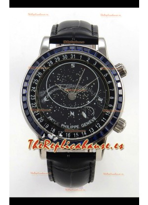Patek Philippe Grand Complications 6102 Dial Negro Diamantes Azules Reloj Réplica Suizo
