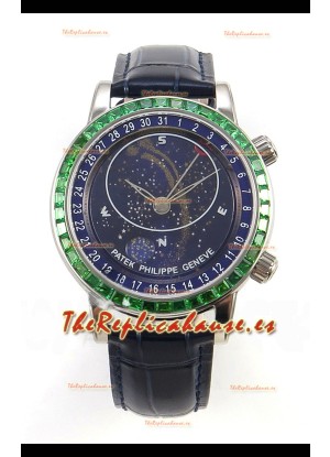 Patek Philippe Grand Complications 6102 Dial Azul Diamantes Verdes Reloj Réplica Suizo