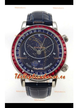 Patek Philippe Grand Complications 6102 Dial Azul Diamantes Rojos Reloj Réplica Suizo