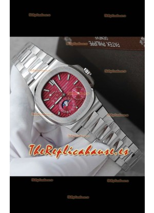 Patek Philippe Nautilus 5740 Perpetual Calendar Acero Inoxidable Dial Rosado Reloj Réplica Suizo