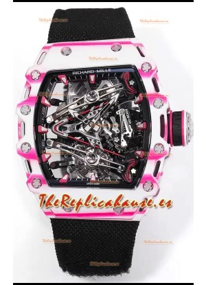 Richard Mille RM38-02 Carbono Blanco/Rosado Bubba Watson Nylon Negro Tourbillon Movement Réplica Espejo 1:1