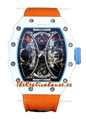 Richard Mille RM53-01 Pablo Mac Donough Caja TPT Blanca Correa Nylon Naranja Reloj Réplica Suiza