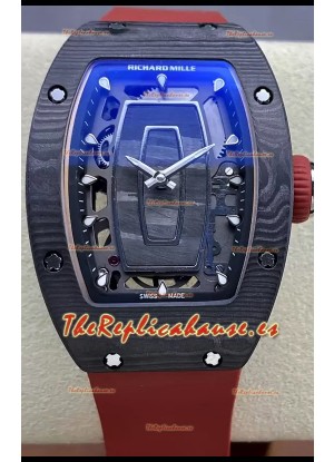 Richard Mille RM07 Caja Carbono Negro Goma Roja Reloj Superclone 1:1 Genuino Tourbillon