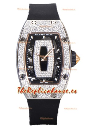 Richard Mille RM007 Superclone Reloj Réplica Suiza Dial Negro Diamantes Pavimentados Acero 904L