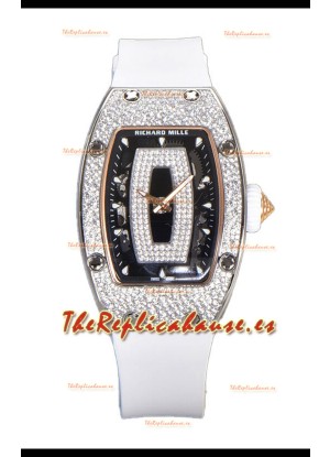 Richard Mille RM007 Superclone Reloj Réplica Suiza Correa Blanca Diamantes Pavimentados Acero 904L