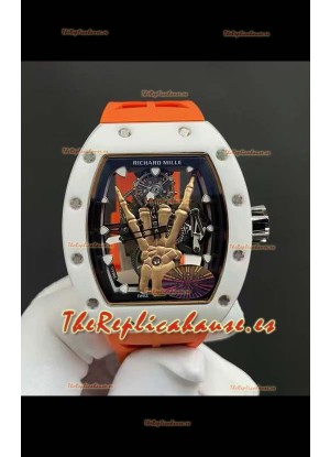 Richard Mille RM66 Flying Genuino Tourbillon Cerámica Blanca Correa Naranja Reloj Réplica Superclone