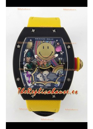 Richard Mille Super Clone RM088 Smiley Tourbillon Cerámica Negra Reloj Correa Velcro