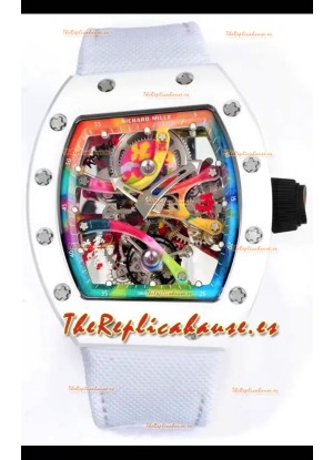 Richard Mille Super Clone RM68-01 Blanco Caja Cerámica Correa Nylon Tourbillon Réplica Suiza
