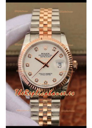 Rolex Datejust 36MM Movimiento Cal.3135 Reloj Réplica Suizo en Acero 904L Caja en Dos Tonos Dial Blanco