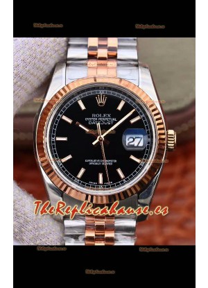 Rolex Datejust 36MM Movimiento Cal.3135 Reloj Réplica Suizo en Acero 904L Caja en Dos Tonos Dial Negro