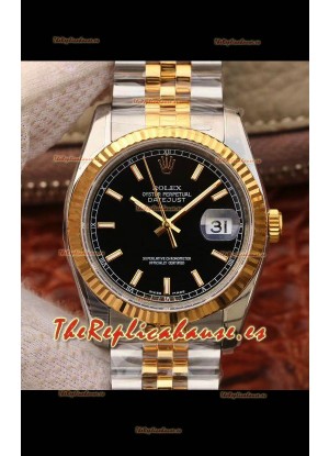 Rolex Datejust 36MM Movimiento Cal.3135 Reloj Réplica Suizo en Acero 904L Caja en Dos Tonos Dial Negro