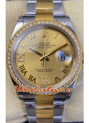 Rolex Datejust 36MM Movimiento Cal.3135 Reloj Réplica Suizo en Acero 904L Caja en Dos Tonos Dial Oro