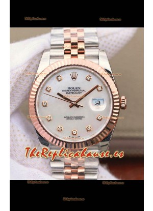 Rolex Datejust 41MM Movimiento Cal.3135 Reloj Réplica Suizo en Acero 904L Dos Tonos Dial Perla