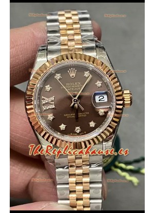 Reloj Rolex Datejust Super Clone Dial Marrón Dos Tonos Oro Rosado 28MM