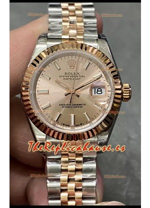 Reloj Rolex Datejust Super Clone Dial Verde Dos Tonos Oro Rosado - Dial Dorado 28MM
