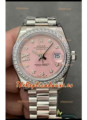 Reloj Rolex Datejust Super Clone Dial Rosado Caja Acero 28MM
