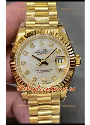 Reloj Rolex Datejust Super Clone Dial Perla Caja Oro Amarillo 28MM