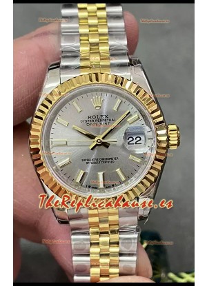 Reloj Rolex Datejust Super Clone Dial Gris Dos Tonos Oro Rosado 28MM