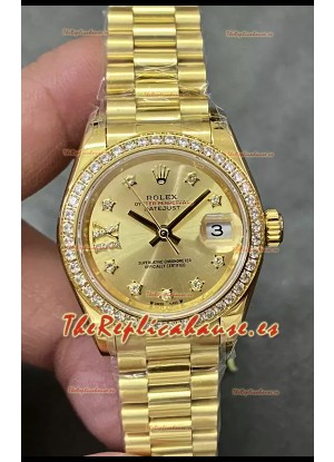 Reloj Rolex Datejust Super Clone Dial Dorado Caja Oro Amarillo 28MM
