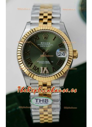 Rolex Datejust Calibre 3235, Movimiento Super Clone, Oro Rosado Dos Tonos 31MM - Dial verde