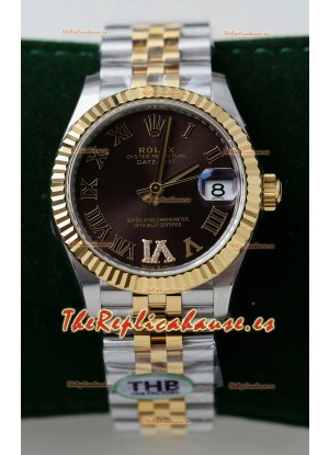 Rolex Datejust Calibre 3235, Movimiento Super Clone, Oro Rosado Dos Tonos 31MM - Dial Marrón