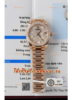 Reloj Rolex Datejust Super Clone con Dial de Mariposa Moissanitas de 31MM en Oro Rosado