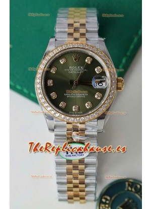 Rolex Datejust Calibre 3235, Movimiento Super Clone, Oro Rosado Dos Tonos 31MM - Dial verde