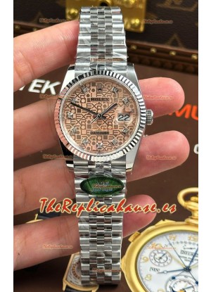 Rolex Datejust Super Clone Ca.3235, Dial Rosa Computadora, Caja de Acero, 36MM