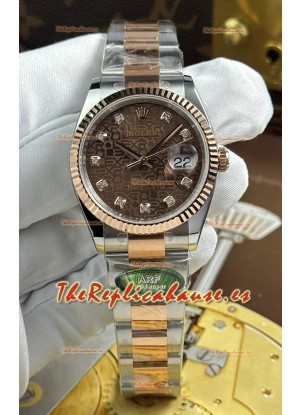 Rolex Datejust Super Clone Cal.3235, Dial Marrón Computarizado, Caja Dos Tonos Oro Rosado, 36 mm