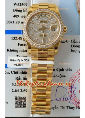 Reloj Rolex Day Date Super Clone Chapado en Oro Amarillo Personalizado Modificado con Diamantes Pavimentados