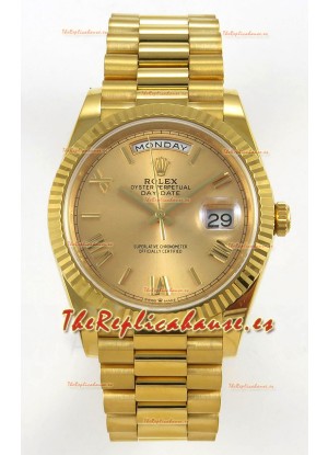 Rolex Day Date Super Clone Gold Roman Dial 40MM 220 Gramos Reloj Réplica Suizo