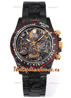 Rolex Daytona Blaken Carbono Negro Reloj Réplica Suizo Espejo 1:1 Dial Skeleton Movimiento Cal.4130