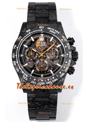Rolex Daytona Blaken Carbono Negro Reloj Réplica Suizo Espejo 1:1 Dial Skeleton Movimiento Cal.4130